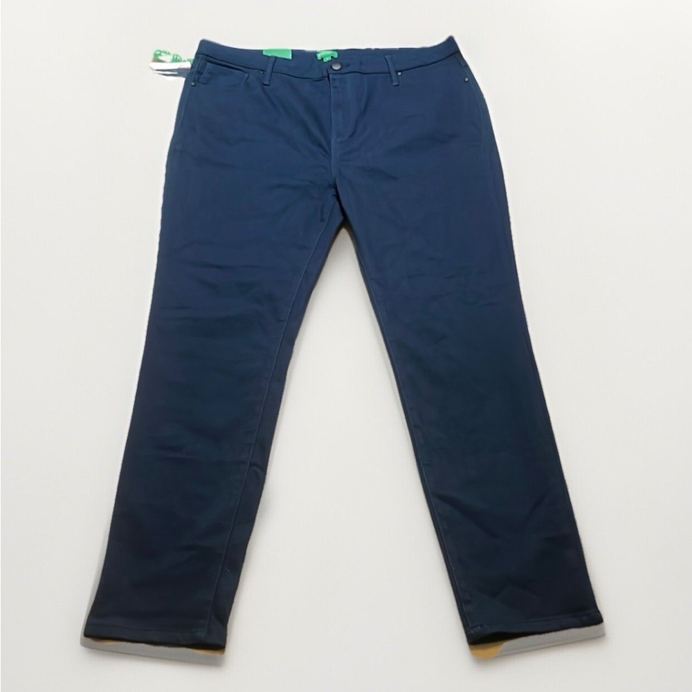 NWT United Colors of Benetton Teal Blue Pants High Rise 5-Pockets sz 14